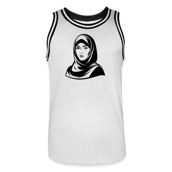 Hijab-Frau - Männer Basketball-Trikot - Weiß/Schwarz - Vorne - AI Model Male 185 dark (185cm)