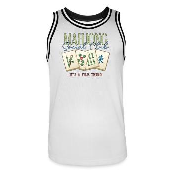Mahjong Social Club Club Fliesen-Ding - Männer Basketball-Trikot - Weiß/Schwarz - Vorne - AI Model Male 185 dark (185cm)