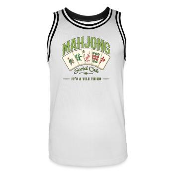 Mahjong-Spiel Sozialclub-Mahjong-Spieler - Männer Basketball-Trikot - Weiß/Schwarz - Vorne - AI Model Male 185 dark (185cm)