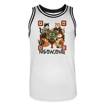 Meowjong Cute Cat Mahjong Game Social Club - Men's Basketball Jersey - white/black - Front - AI Model Male 185 dark (185cm)