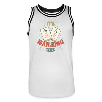 Mahjong-Spiel-Sozialclub Es ist Mahjong-Zeit - Männer Basketball-Trikot - Weiß/Schwarz - Vorne - AI Model Male 185 dark (185cm)