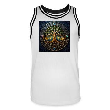 Mystic Tree mit Juwelen und Knoten - Männer Basketball-Trikot - Weiß/Schwarz - Vorne - AI Model Male 185 dark (185cm)