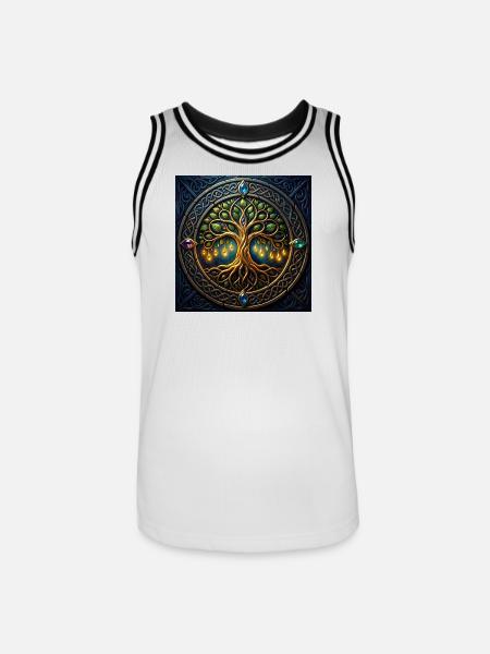 Arbre mystique aux bijoux et nœuds - Maillot de basket Homme - blanc/noir
