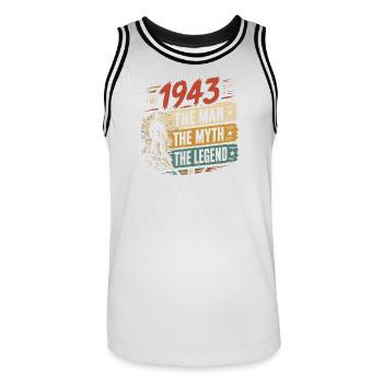 Geburtstag, geboren 1943 – Mannmythos – Legende - Männer Basketball-Trikot - Weiß/Schwarz - Vorne - AI Model Male 185 dark (185cm)