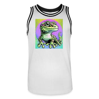 Gecko - Men's Basketball Jersey - white/black - Front - AI Model Male 185 dark (185cm)