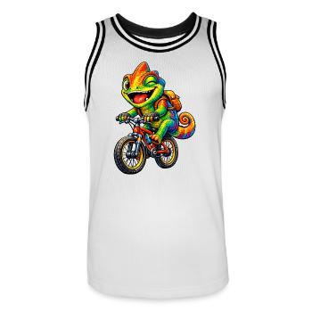 Chamäleon auf dem Fahrrad - Männer Basketball-Trikot - Weiß/Schwarz - Vorne - AI Model Male 185 dark (185cm)