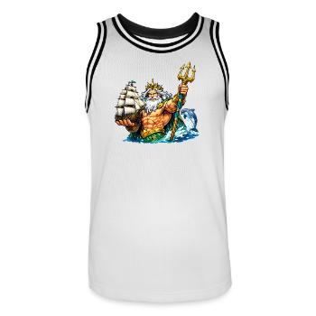 Neptune with sailing ship - Men's Basketball Jersey - white/black - Front - AI Model Male 185 dark (185cm)