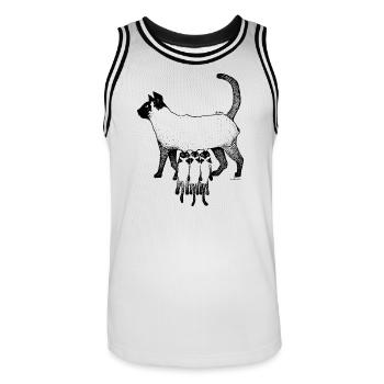 CHAT SIAMES - MAMAN CHAT - Maillot de basket Homme - blanc/noir - Devant - AI Model Male 185 dark (185cm)