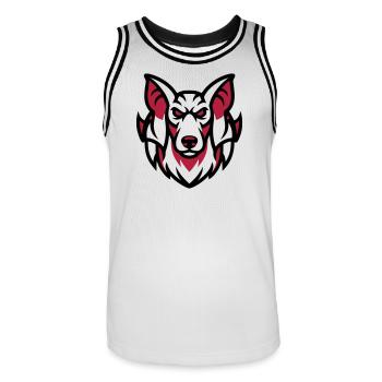 Weisser Wolf Maskottchen - Männer Basketball-Trikot - Weiß/Schwarz - Vorne - AI Model Male 185 dark (185cm)