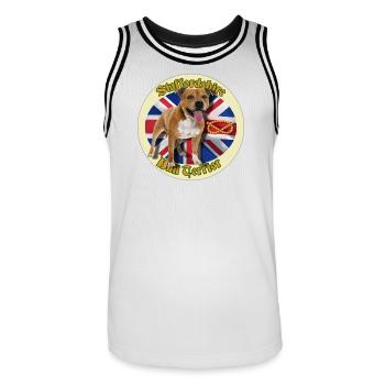 Staffie rouge sur fond de drapeau anglais - 014 - Maillot de basket Homme - blanc/noir - Devant - AI Model Male 185 dark (185cm)