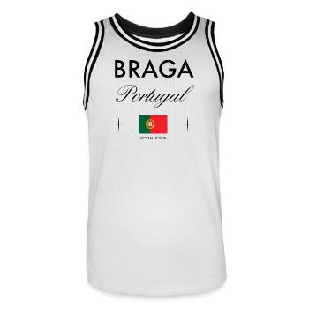 Braga Portugal Koordinaten Reise Souvenir - Männer Basketball-Trikot - Weiß/Schwarz - Vorne - AI Model Male 185 dark (185cm)