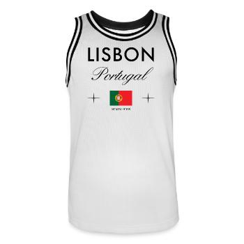 Lissabon Portugal Koordinaten Reise Souvenir - Männer Basketball-Trikot - Weiß/Schwarz - Vorne - AI Model Male 185 dark (185cm)