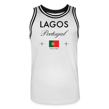 Lagos Portugal Coordinates Travel Souvenir - Men's Basketball Jersey - white/black - Front - AI Model Male 185 dark (185cm)