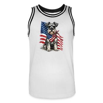 Patriotischer Schnauzer Stars, Stripes Hundestolz, - Männer Basketball-Trikot - Weiß/Schwarz - Vorne - AI Model Male 185 dark (185cm)