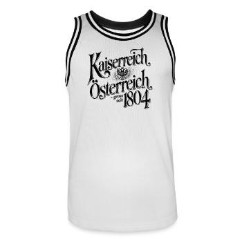 Kaiserreich Oesterreich - gross seit 1804 - Männer Basketball-Trikot - Weiß/Schwarz - Vorne - AI Model Male 185 dark (185cm)