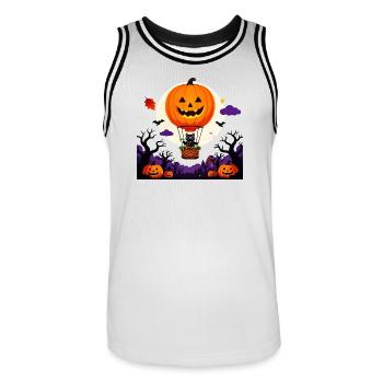 Kürbisballon-Katzen-Halloween-Szene - Männer Basketball-Trikot - Weiß/Schwarz - Vorne - AI Model Male 185 dark (185cm)