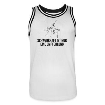Schwerkraft ist nur eine Empfehlung Klettern - Männer Basketball-Trikot - Weiß/Schwarz - Vorne - AI Model Male 185 dark (185cm)