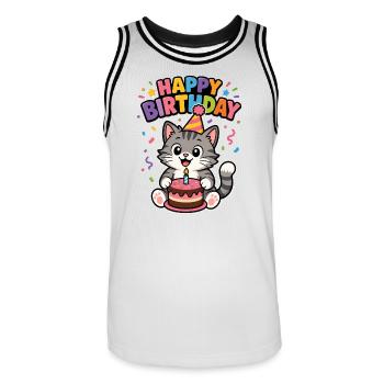 Happy Birthday cat - Männer Basketball-Trikot - Weiß/Schwarz - Vorne - AI Model Male 185 dark (185cm)