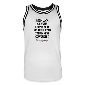 Viel Glück bei deinem neuen Job – lustiges Abschiedszitat - Männer Basketball-Trikot - Weiß/Schwarz - Vorne - AI Model Male 185 dark (185cm)