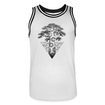 Geometrischer fraktaler Baum auf schwarzem Hintergrund - Männer Basketball-Trikot - Weiß/Schwarz - Vorne - AI Model Male 185 dark (185cm)
