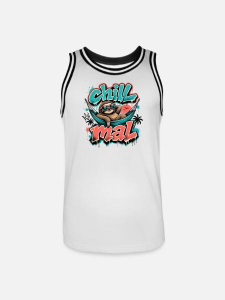 Chill Times Cool Sloth Graffiti Design - Men's Basketball Jersey - white/black