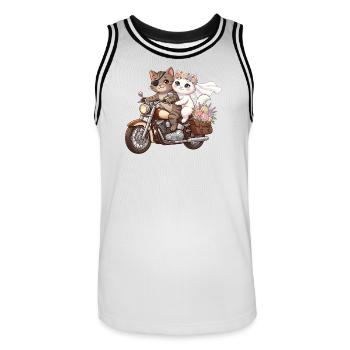 Just Married: Katzen auf Motorrad - Männer Basketball-Trikot - Weiß/Schwarz - Vorne - AI Model Male 185 dark (185cm)