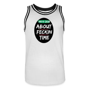 Mayo 2026 About Time - Men's Basketball Jersey - white/black - Front - AI Model Male 185 dark (185cm)