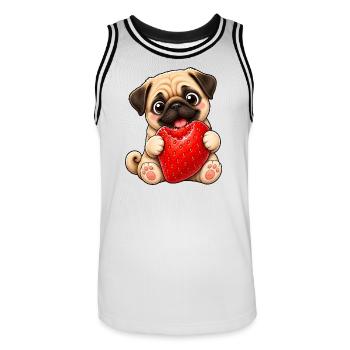 Dessin animé mignon en été avec des fraises - Maillot de basket Homme - blanc/noir - Devant - AI Model Male 185 dark (185cm)