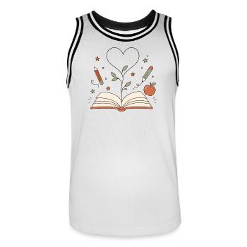 Herzbaum aus Buch – Kreativität blüht - Männer Basketball-Trikot - Weiß/Schwarz - Vorne - AI Model Male 185 dark (185cm)