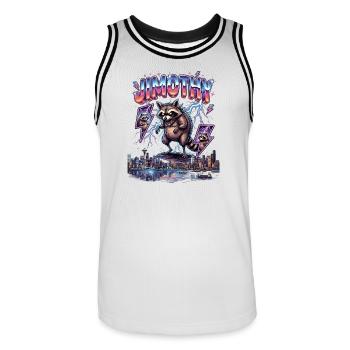 JIMOTHY Waschbär Retro - Männer Basketball-Trikot - Weiß/Schwarz - Vorne - AI Model Male 185 dark (185cm)