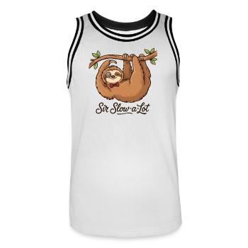 Sir Slow-a-Lot Faultier Büro Humor - Männer Basketball-Trikot - Weiß/Schwarz - Vorne - AI Model Male 185 dark (185cm)