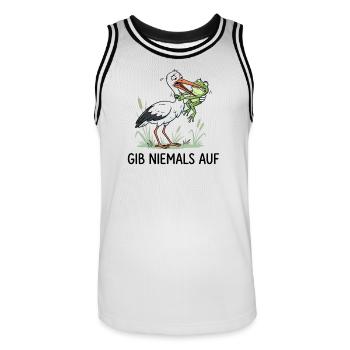 Gib niemals auf! – Lustiger Storch & Frosch - Männer Basketball-Trikot - Weiß/Schwarz - Vorne - AI Model Male 185 dark (185cm)