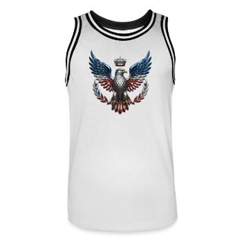 Königlicher US Adler – Freiheit & Krone Wappen - Männer Basketball-Trikot - Weiß/Schwarz - Vorne - AI Model Male 185 dark (185cm)
