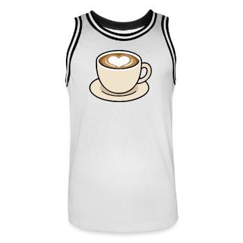Illustration de la tasse de café Cutte Latte en forme de cœur mignon - Maillot de basket Homme - blanc/noir - Devant - AI Model Male 185 dark (185cm)