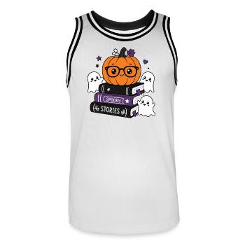 Halloween Kürbis mit Brille - Männer Basketball-Trikot - Weiß/Schwarz - Vorne - AI Model Male 185 dark (185cm)