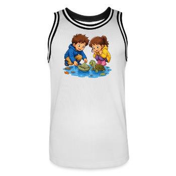 Kinder Schildkröte Blattboot in Pfütze Süß Motiv - Männer Basketball-Trikot - Weiß/Schwarz - Vorne - AI Model Male 185 dark (185cm)