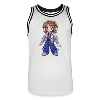 Stargirl in einer glänzenden Bomberjacke - Männer Basketball-Trikot - Weiß/Schwarz - Vorne - AI Model Male 185 dark (185cm)