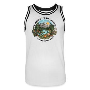 Camp Under The Stars Bikepacking Adventure Tee - Männer Basketball-Trikot - Weiß/Schwarz - Vorne - AI Model Male 185 dark (185cm)