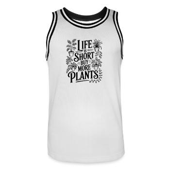 La vie est courte. Achetez plus de plantes - Maillot de basket Homme - blanc/noir - Devant - AI Model Male 185 dark (185cm)