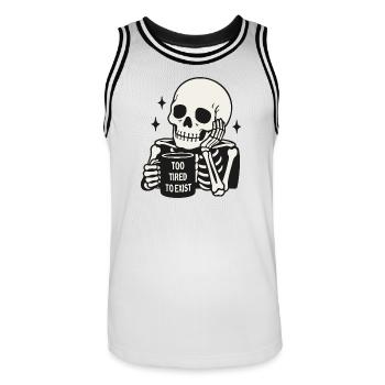 Zu müde, um zu existieren, Skelett-Kaffeetasse - Männer Basketball-Trikot - Weiß/Schwarz - Vorne - AI Model Male 185 dark (185cm)