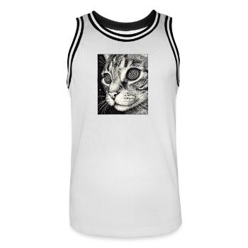 Hypnotischer Katzenblick im All - Männer Basketball-Trikot - Weiß/Schwarz - Vorne - AI Model Male 185 dark (185cm)