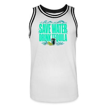 Spare Wasser, trink Tequila - Lustiges Shirt - Männer Basketball-Trikot - Weiß/Schwarz - Vorne - AI Model Male 185 dark (185cm)