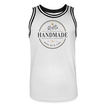 Handmade - Men's Basketball Jersey - white/black - Front - AI Model Male 185 dark (185cm)