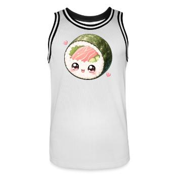 Kawaii Sushi Roll mit süßem Gesicht - Männer Basketball-Trikot - Weiß/Schwarz - Vorne - AI Model Male 185 dark (185cm)