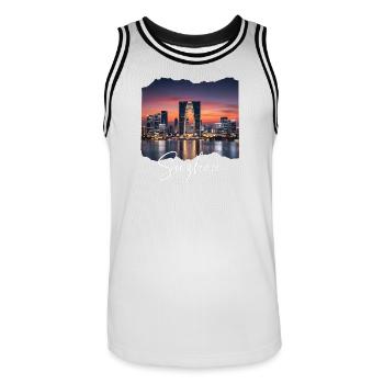 Suzhou Skyline Abendrot Script - Männer Basketball-Trikot - Weiß/Schwarz - Vorne - AI Model Male 185 dark (185cm)