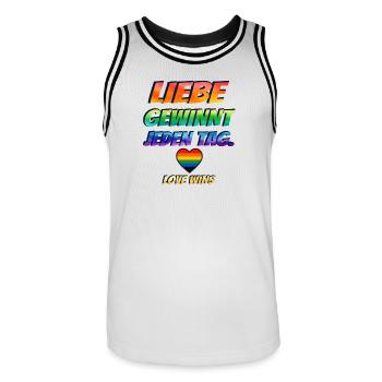 Liebe gewinnt jeden Tag - Männer Basketball-Trikot - Weiß/Schwarz - Vorne - AI Model Male 185 dark (185cm)