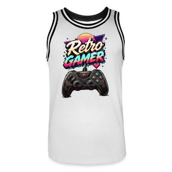 Retro Gamer Neon Controller - Men's Basketball Jersey - white/black - Front - AI Model Male 185 dark (185cm)
