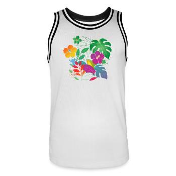 Tropische Blumen und Blätter Design - Männer Basketball-Trikot - Weiß/Schwarz - Vorne - AI Model Male 185 dark (185cm)