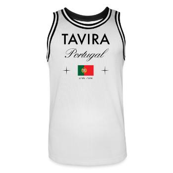 Tavira Portugal coordonne un souvenir de voyage - Maillot de basket Homme - blanc/noir - Devant - AI Model Male 185 dark (185cm)
