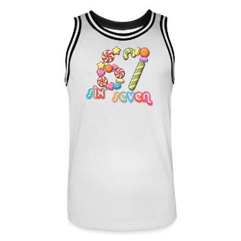 67 Meme Candy Carousel Whimsy - Männer Basketball-Trikot - Weiß/Schwarz - Vorne - AI Model Male 185 dark (185cm)
